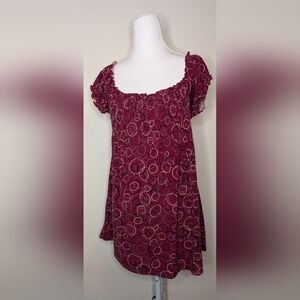 Y2K Maroon Smocked Peasant Top
